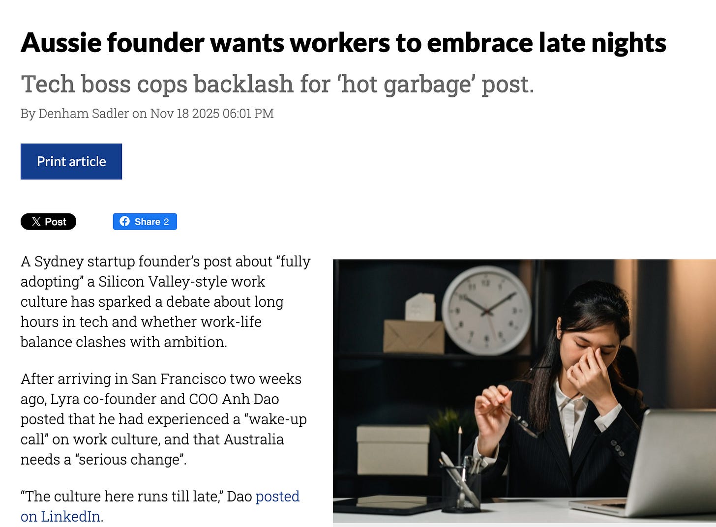 Article covering Anh's LinkedIn post backlash
